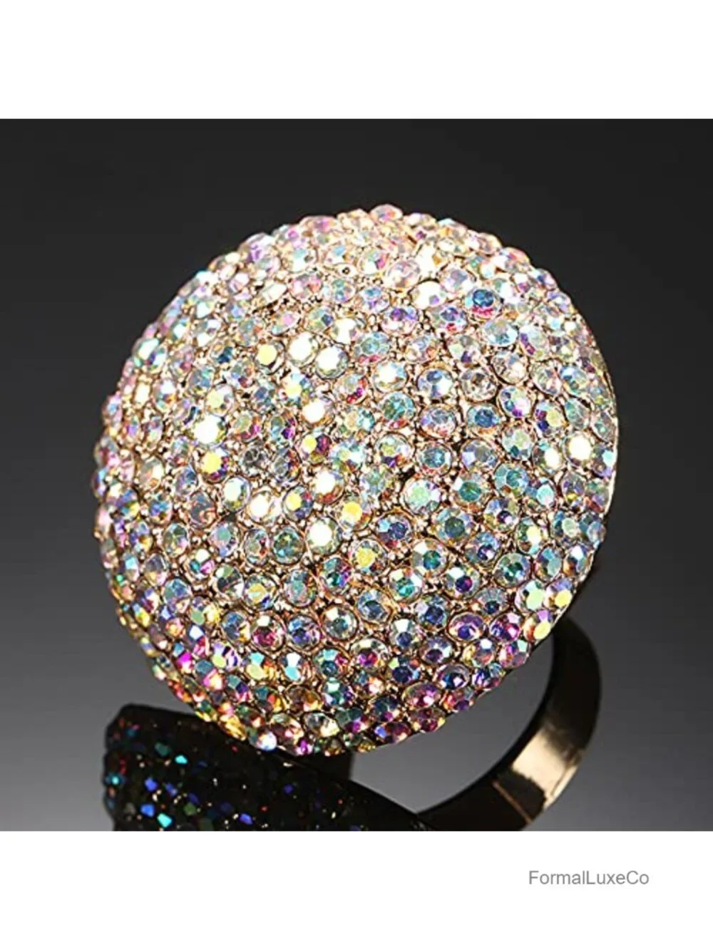 Boho Round CZ Cluster Statement Ring for Women AB Crystal Finger Rings